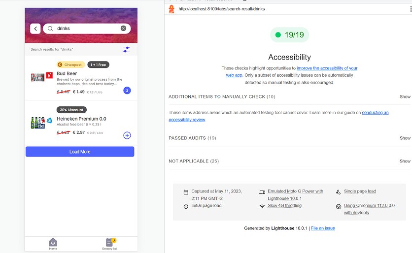 WCAG 2.1 compliance checklist results for Smart Shopper, verified with Google Lighthouse